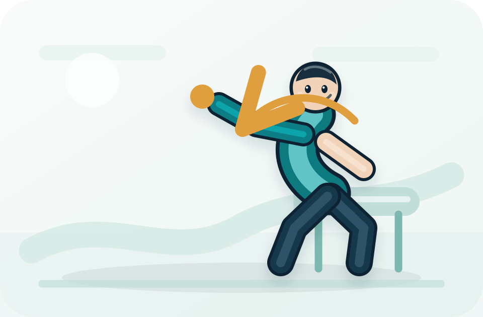 Seated trunk rotation reach illustration